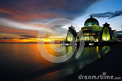 Floating Mosque of Malacca Straits Stock Photo