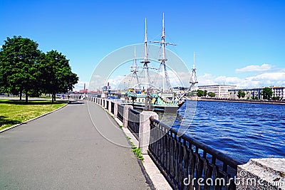 Floating nightclub Fun Bar at the Petrogradskaya embankment . Saint-Petersburg. Russia Editorial Stock Photo