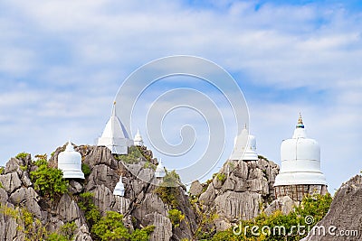 Floating pagoda on peak of mountain at Wat Chaloem Phra Kiat Phra Bat Pupha Daeng temple in Chae Hom district, Lampang, Thailand Stock Photo