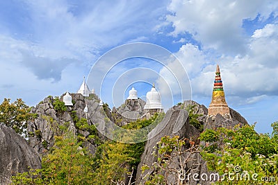 Floating pagoda on peak of mountain at Wat Chaloem Phra Kiat Phra Bat Pupha Daeng temple in Chae Hom district, Lampang, Thailand Stock Photo