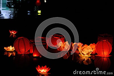 Floating paper lantern Stock Photo
