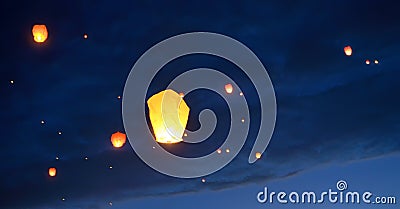 Floating paper lanterns Stock Photo