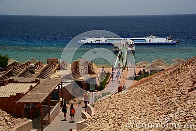 Floating pool on the coral reef. Sharm El Sheikh. Red Sea. Egypt Editorial Stock Photo