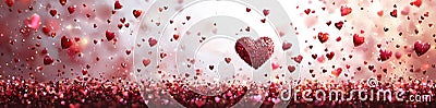 Floating red and pink hearts scattered in various sizes on a white background with a vibrant gradient effect Generative AI Stock Photo
