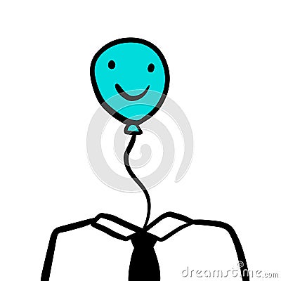 Floating smiling balloon head hand drawn illustration Vector Illustration