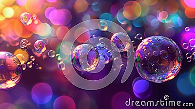 Floating Soap Bubbles in the Air, A Mesmerizing Array of Colorful Spheres Stock Photo