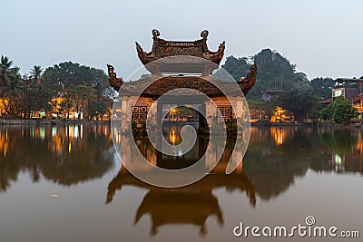 Floating temple in Thay Pagoda or Chua Thay, one of the oldest Buddhist pagodas in Vietnam, in Quoc Oai district, Hanoi Stock Photo