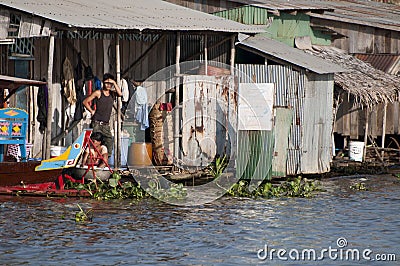 Floating village in Cambodia. Editorial Stock Photo