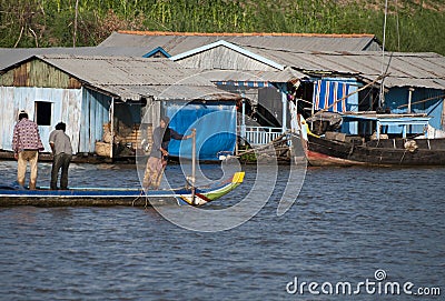 Floating village in Cambodia. Editorial Stock Photo