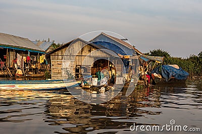 Floating village, Cambodia, Tonle Sap, Koh Rong island. Editorial Stock Photo