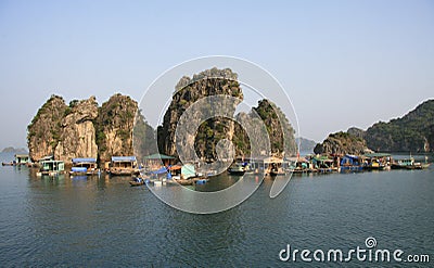 Floating village in Halong Bay, Vietnam Stock Photo