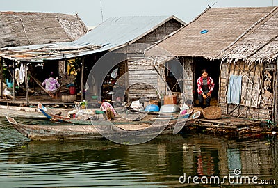 Floating village Tonle Sap Editorial Stock Photo