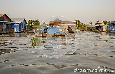 Floating village of Tonle Sap River in Cambodia Editorial Stock Photo