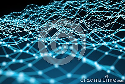 Floating white and blue dot network 3D rendering Stock Photo