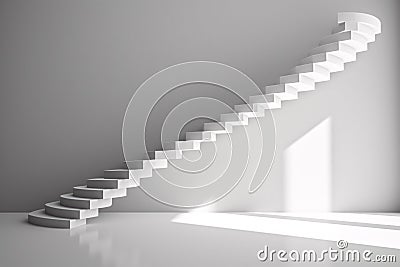 Floating White Staircase. 3D Rendering, Abstract Architecture, Surreal Illusion Stock Photo