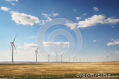 Floating wind turbines installed in field Stock Photo