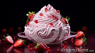 A floating yogurt swirl accompanied by fresh strawberries. Stock Photo