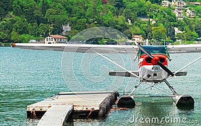 Floatplane or seaplane on Como lake. Stock Photo