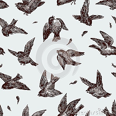 Flock of fighting sparrows Vector Illustration