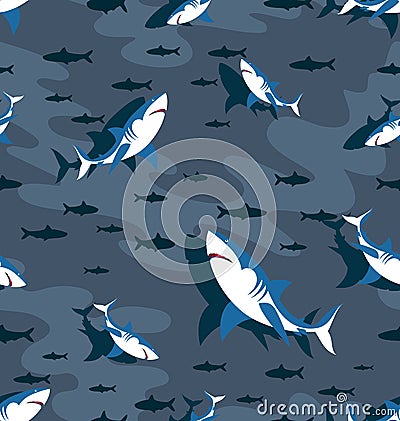 Flock of frolicking sharks and fish herds. Stock Photo