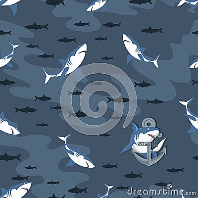 Flock sharks. Shark background . Vector background with a shark and anchor. Design for textiles Vector Illustration