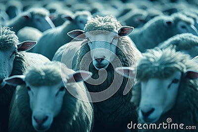 Flock sheep staring. Generate Ai Stock Photo