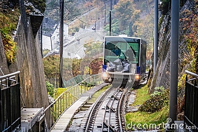 The Floibanen funicular delivering bags Editorial Stock Photo