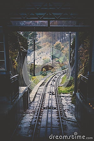 The Floibanen funicular top station Stock Photo