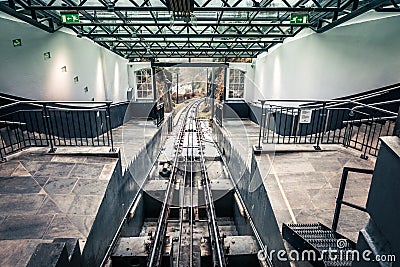 The Floibanen funicular top station Stock Photo