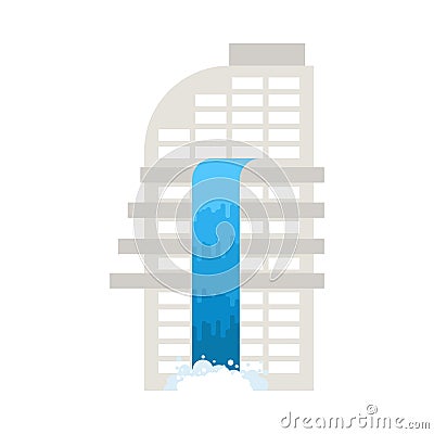 Flood in building. deluge in office. Stream of water flows Vector Illustration