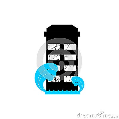 Flood Building. Flooding house. many of water architecture. Deluge institution. spontaneous disaster. Tsunami cataclysm city Vector Illustration