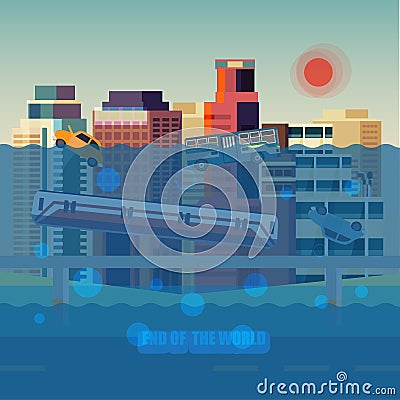 Flood city - Cartoon Illustration