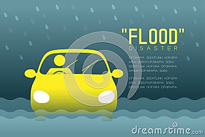 Flood Disaster of man icons pictogram with car design infographic illustration Vector Illustration