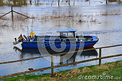 Flood at the Ferry in the Village Westen at the River Aller, Lower Saxony Stock Photo