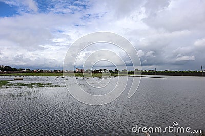 Flood in india. Ground filled with rain water Stock Photo