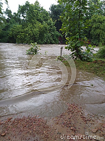 Flood in India when heavy rainfall happening Stock Photo