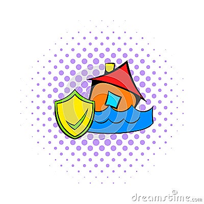 Flood insurance icon, comics style Vector Illustration