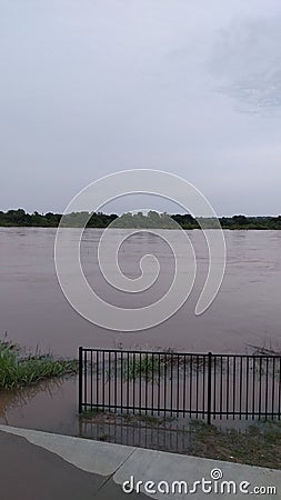 Flood 2019 Jenks river walk Arkansas river Editorial Stock Photo