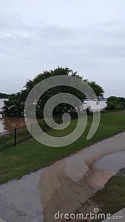 Flood 2019 Jenks river walk Arkansas river Editorial Stock Photo