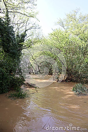 Flood in Kursunlu waterfall nature park after the hard rain Stock Photo