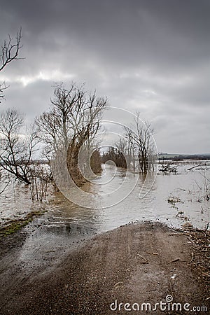 Flood - a natural phenomenon. Spilled lake Stock Photo
