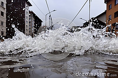 Flood In An Old Small Town AI Generated Stock Photo