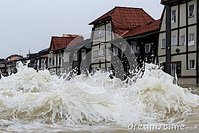 Flood In An Old Small Town AI Generated Stock Photo