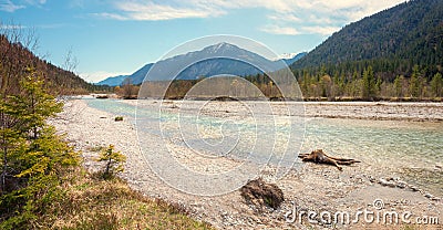 Flood plain of Obere Isar river, bavarian landscape Stock Photo