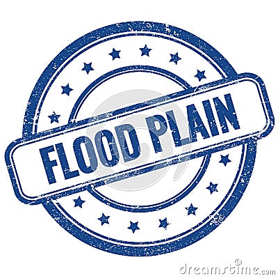 FLOOD PLAIN text on blue grungy round rubber stamp Stock Photo