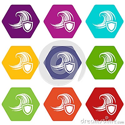 Flood protection icons set 9 vector Vector Illustration