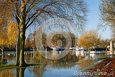 Flood in UK, river Thames in Reading Stock Photo