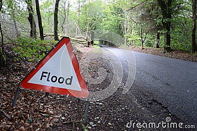 Flood Warning Sign Stock Photo