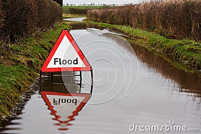 Flood warning sign Stock Photo