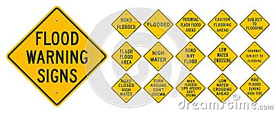 Flood Warning Signs Cartoon Illustration